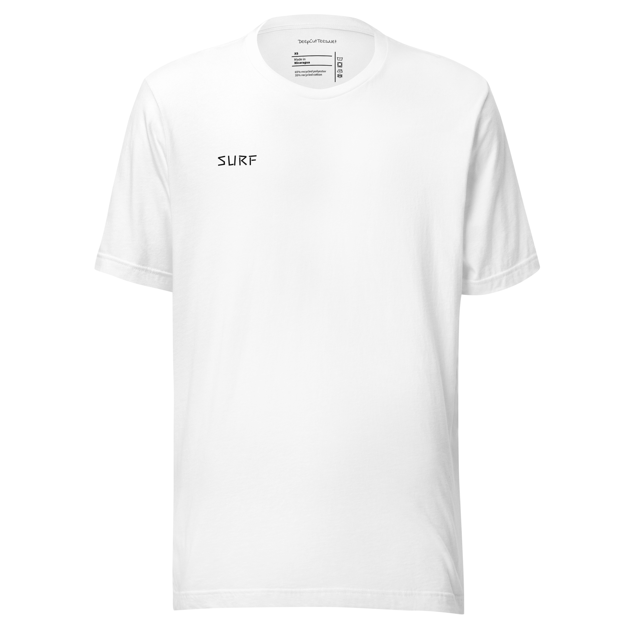 Surfing T-shirt for Surf Enthusiasts. White Color Black Text with sunrise, with written words and known terms used by surfing community